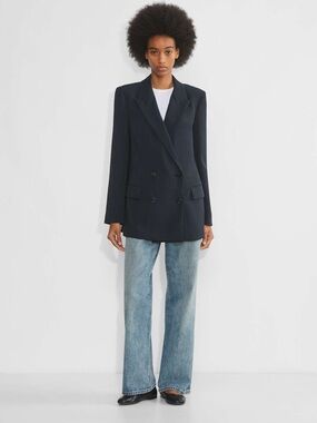 Aritzia Double-Breasted Navy Blazer